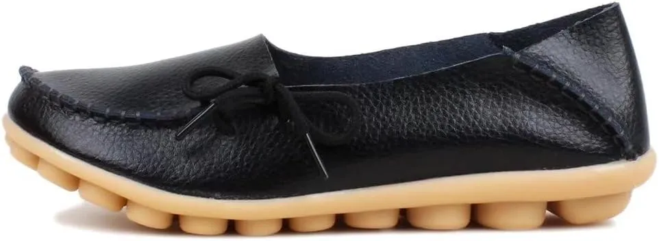 Women's Leather Slip-On Shoes Flat Slipper Walking Loafers
