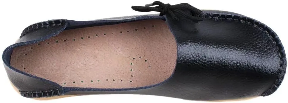 Women's Leather Slip-On Shoes Flat Slipper Walking Loafers