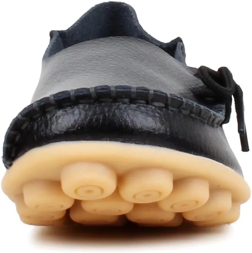 Women's Leather Slip-On Shoes Flat Slipper Walking Loafers