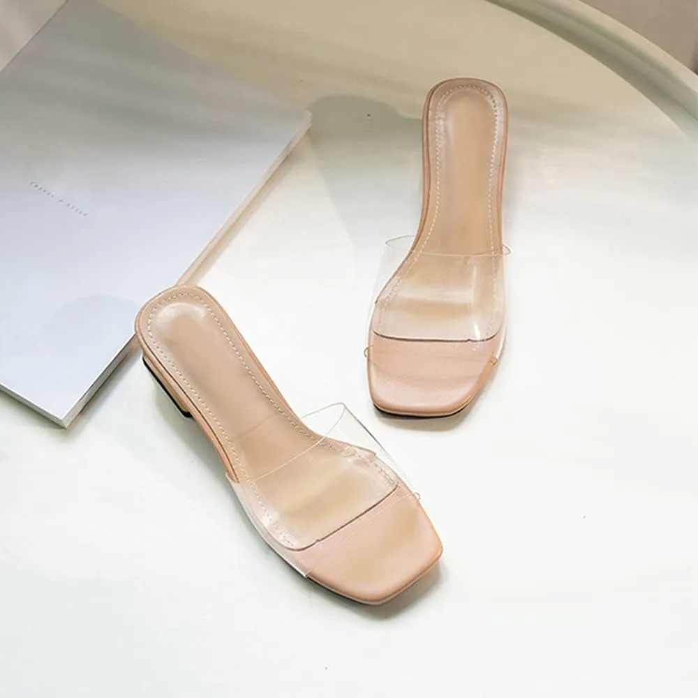 Women's Low Heel Clear Mule Sandal Square Toe Transparent Dress Sandal