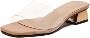 Women's Low Heel Clear Mule Sandal Square Toe Transparent Dress Sandal