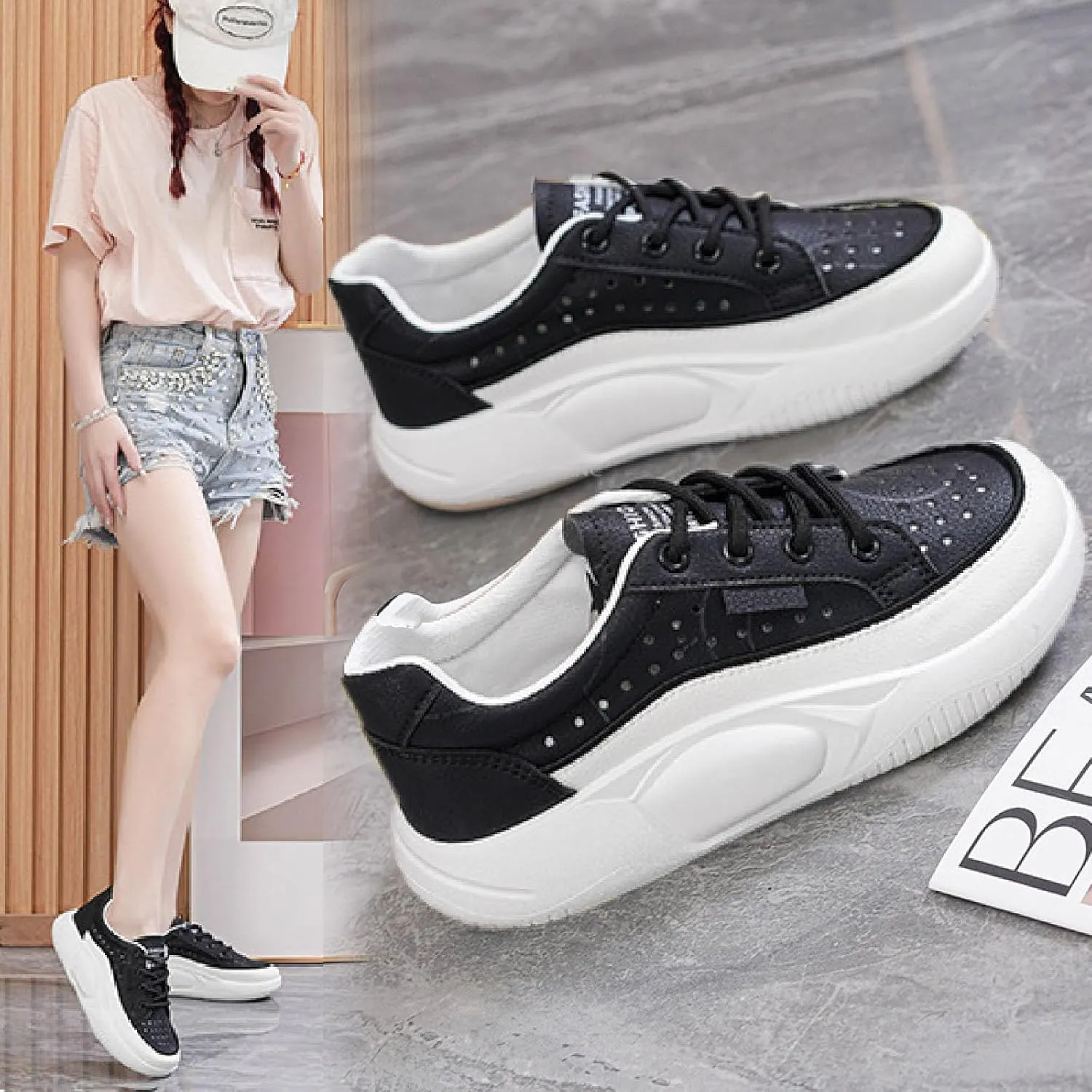 Womens Mesh Platform Lace Up Sneakers Fashion Comfortable Increase Height Soft Bottom Walking Tennis Shoes for Most Occasion Casual Shoes
