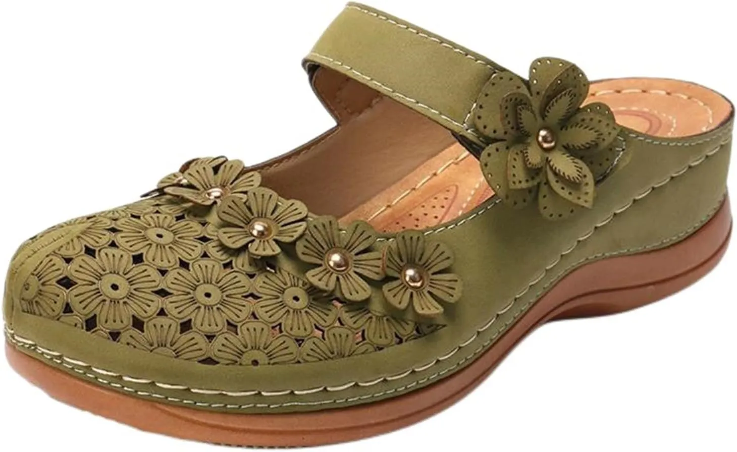 Womens Mule Closed Toe Slip On Clogs Mules Shoes for Women Dressy Summer Casual Wedge Sandals with Adjustable Hook Loop Comfortable Low Heel Orthopedic Sandal Round Head Anti-Slip Soft Bottom Footwear