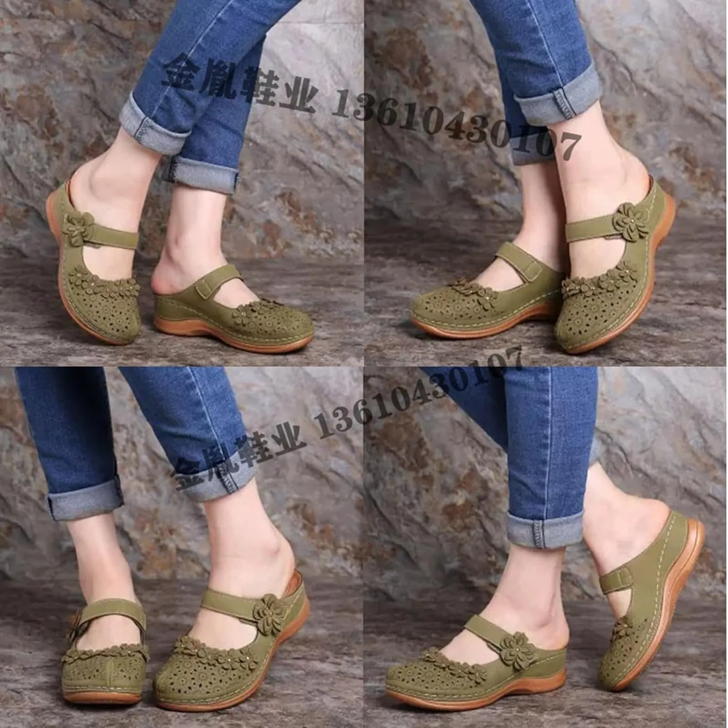 Womens Mule Closed Toe Slip On Clogs Mules Shoes for Women Dressy Summer Casual Wedge Sandals with Adjustable Hook Loop Comfortable Low Heel Orthopedic Sandal Round Head Anti-Slip Soft Bottom Footwear