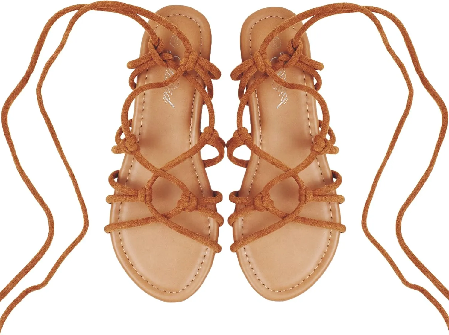 Women's Open Toe Lace Up Gladiator Flat Sandals，Slip on Roman Sandals