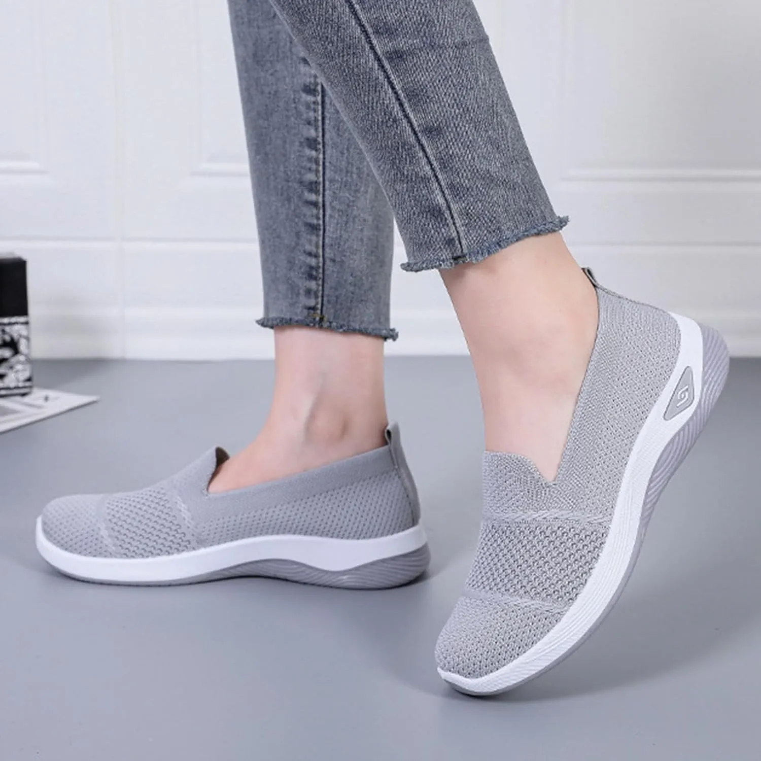 Women's Orthopedic Breathable Shoes Woven Wide Arch Support Slip-On Orthowalk Sneakers Casual Walking Anti-Skid Sports Shoes