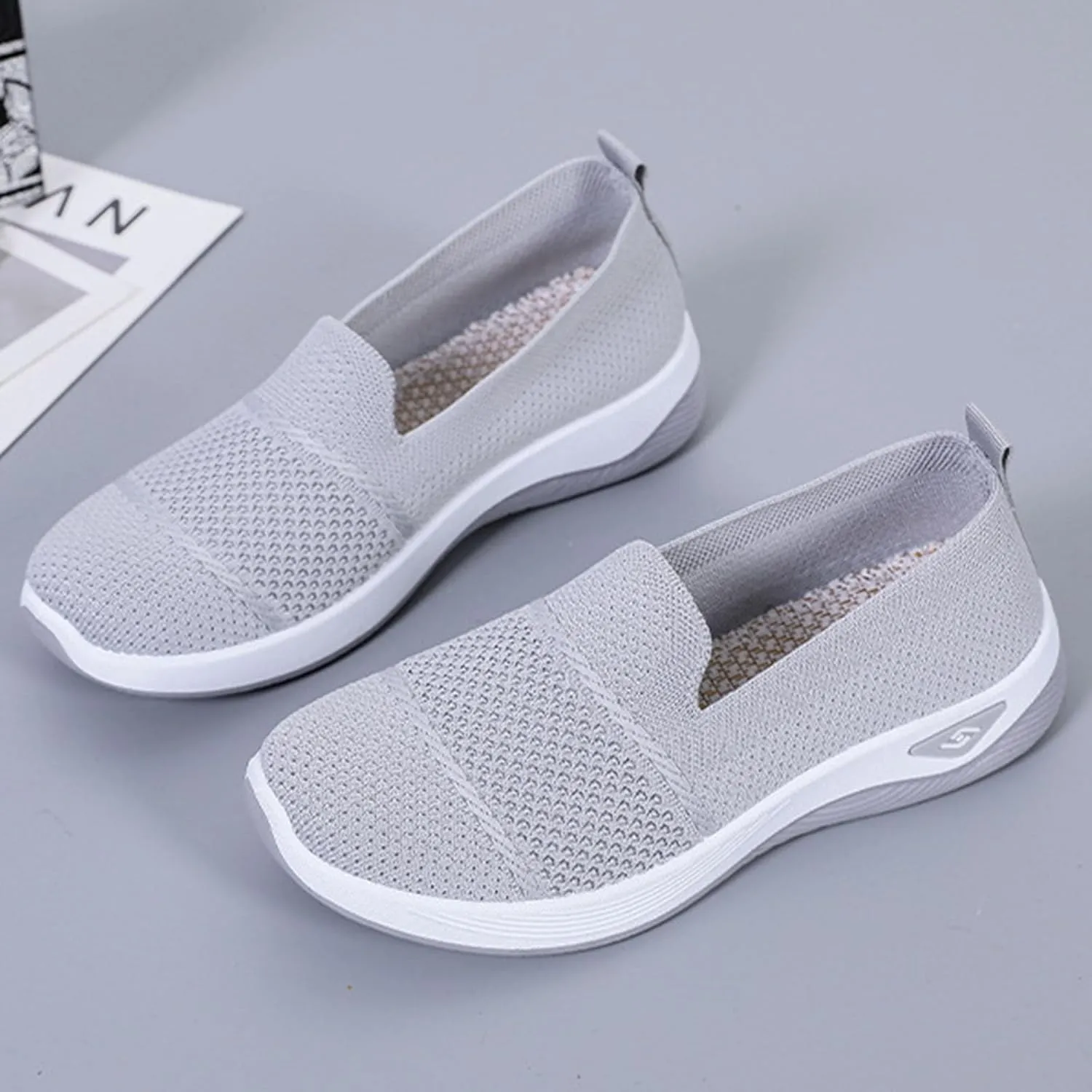 Women's Orthopedic Breathable Shoes Woven Wide Arch Support Slip-On Orthowalk Sneakers Casual Walking Anti-Skid Sports Shoes