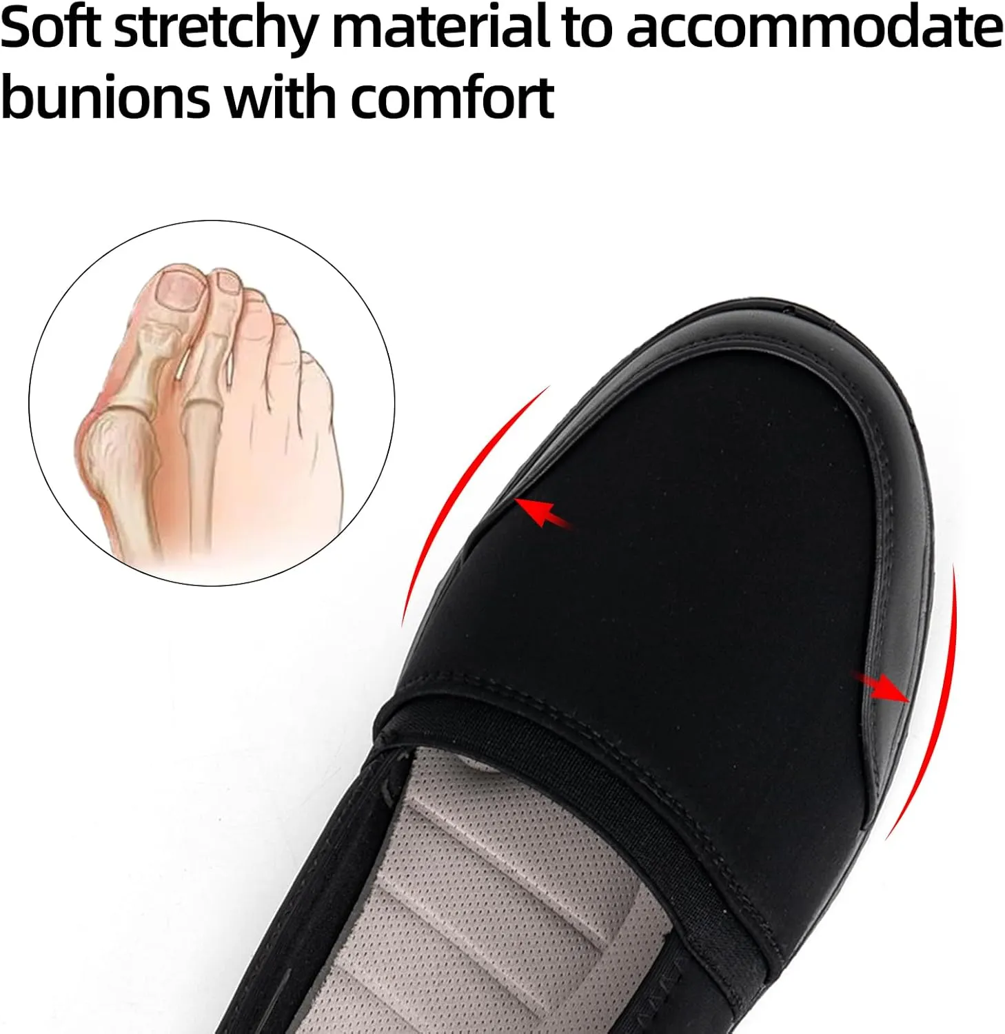 Women's Orthopedic Loafers Stretchy Slip-on Comfort Walking Work Flat Shoes for Bunions