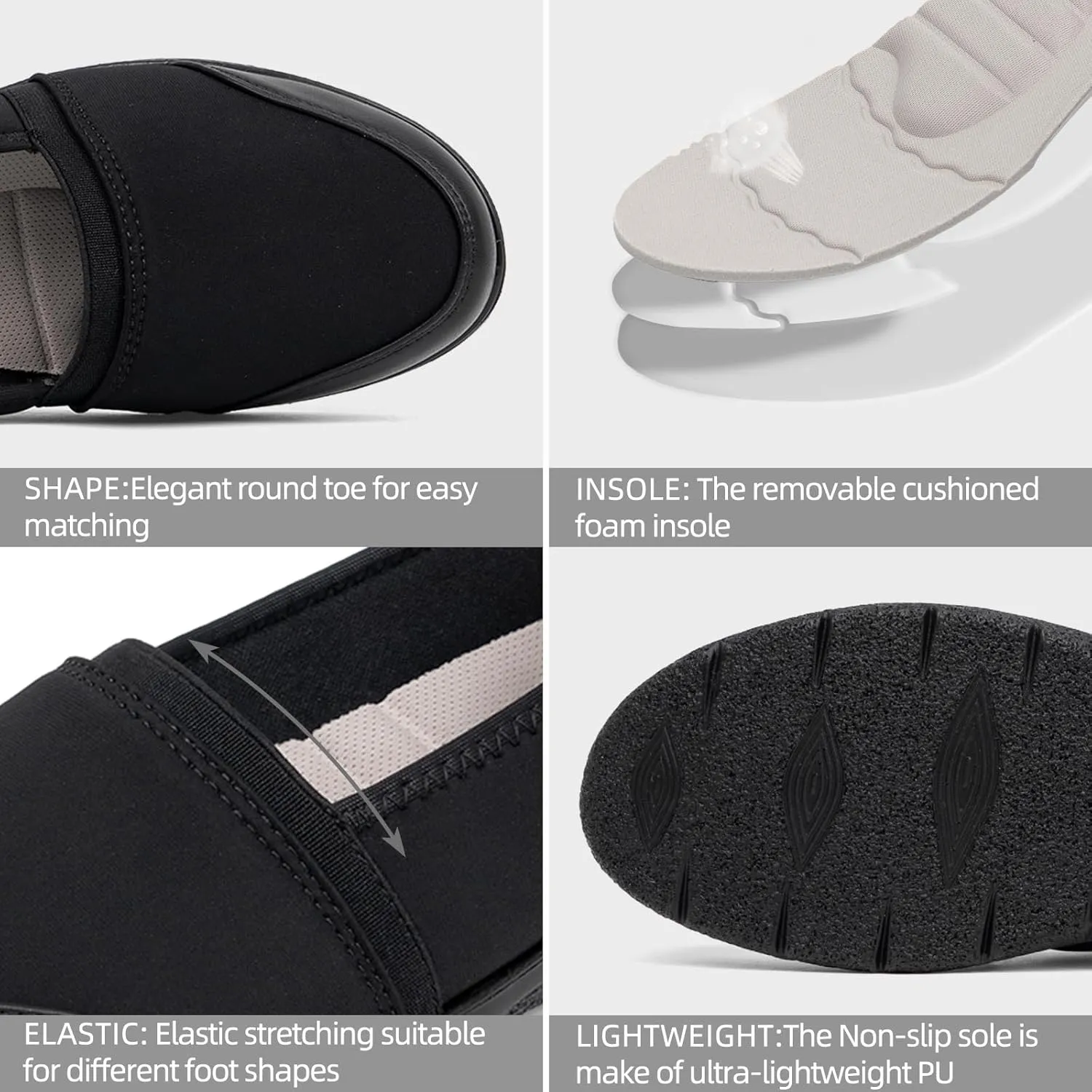 Women's Orthopedic Loafers Stretchy Slip-on Comfort Walking Work Flat Shoes for Bunions