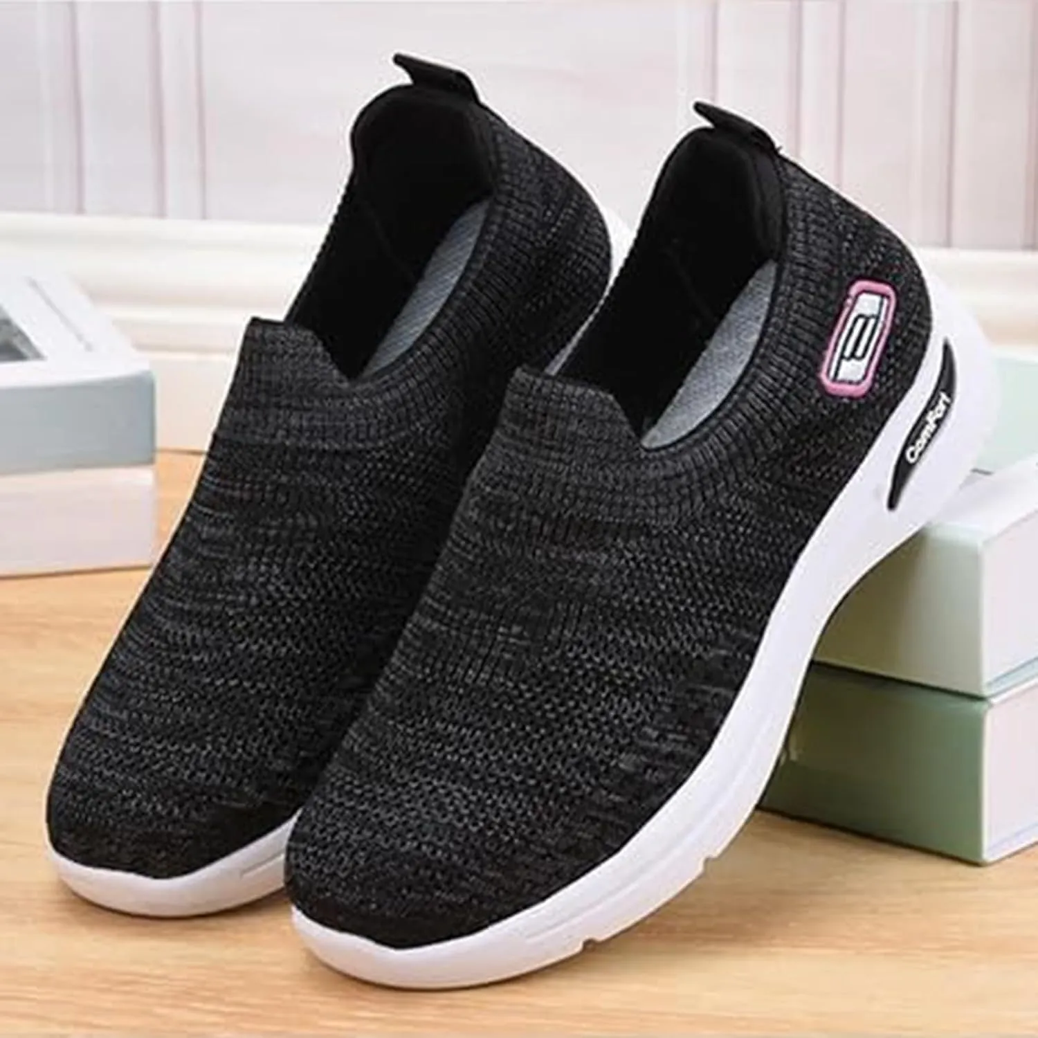Women's Orthopedic Shoes Lightweight Breathable Knitted Sneakers Casual Comfortable Low Top Work Walking Shoes Fashion Soft Sole Slip On Sneaker with Arch Support