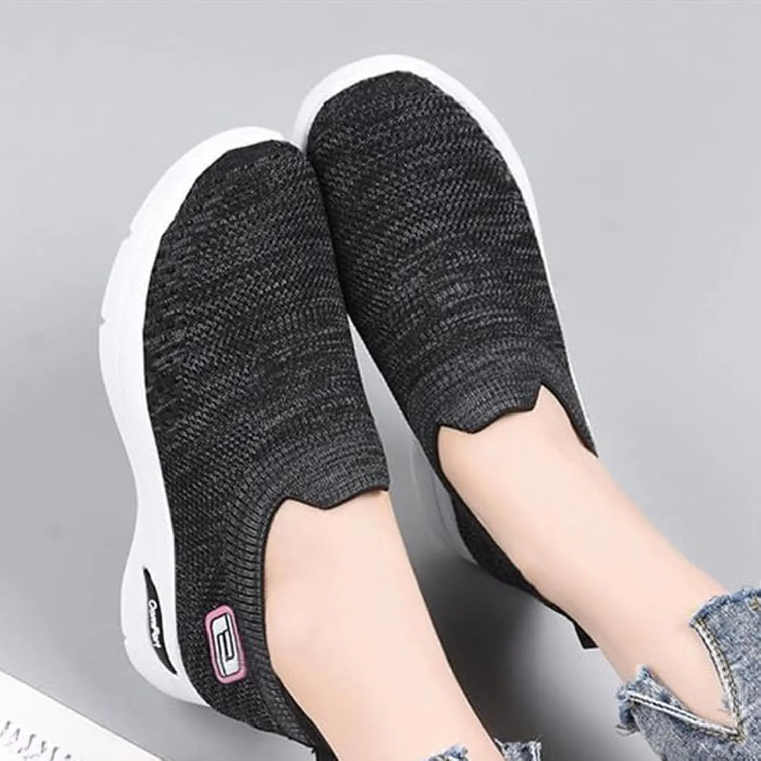 Women's Orthopedic Shoes Lightweight Breathable Knitted Sneakers Casual Comfortable Low Top Work Walking Shoes Fashion Soft Sole Slip On Sneaker with Arch Support