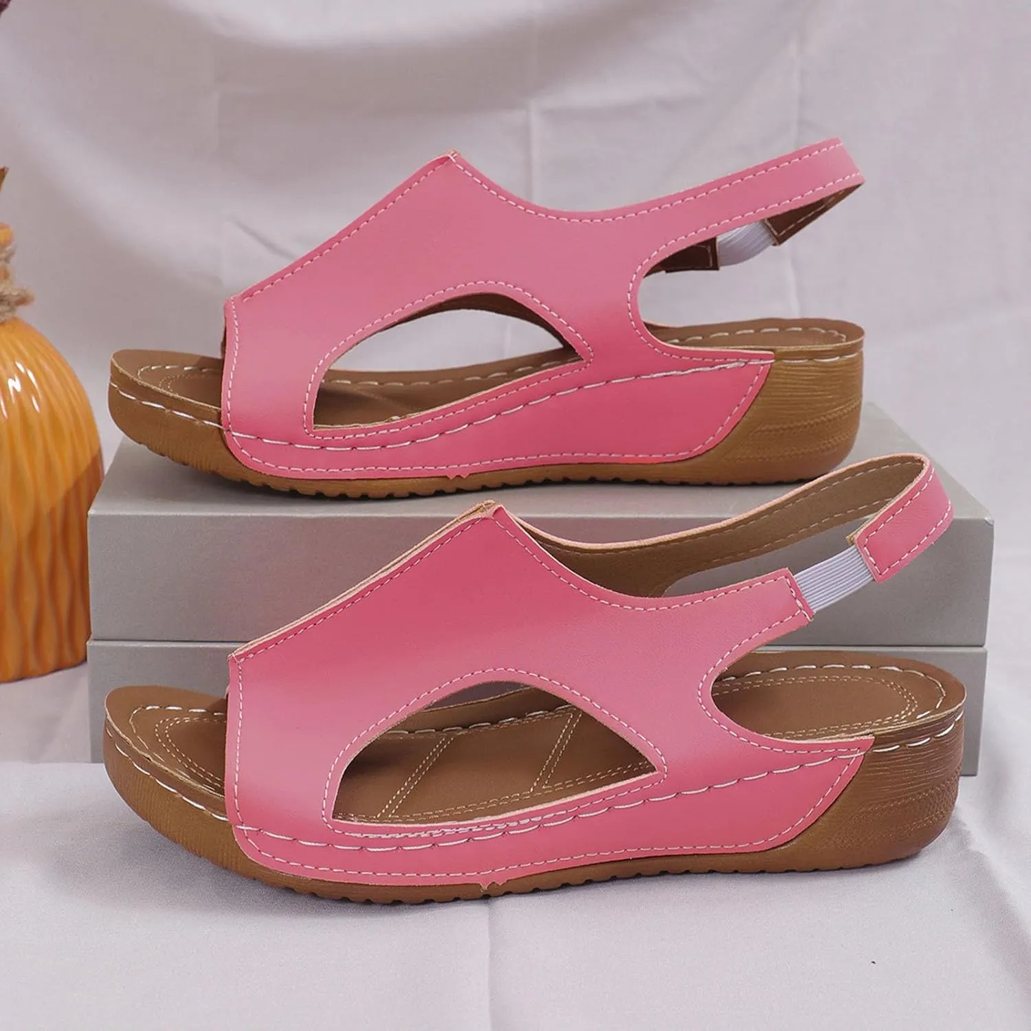 Womens Orthopedic Slide Sandals Elastic Ankle Strap Platform Stylish Toe Slip on Open Toe Walking Sandals for Summer