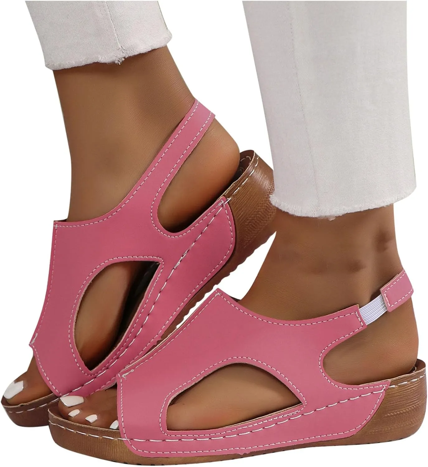 Womens Orthopedic Slide Sandals Elastic Ankle Strap Platform Stylish Toe Slip on Open Toe Walking Sandals for Summer