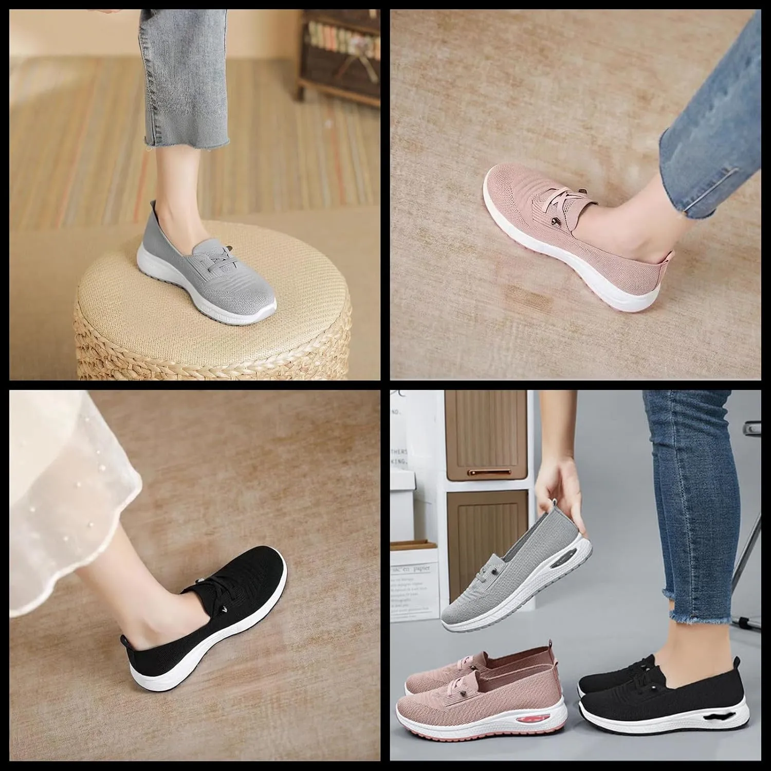 Women's Orthopedic Slip-On Walking Shoes Breathable Mesh, Arch Support, Non-Slip, Lightweight Wide Width Sneakers with Soft Sole & Memory Foam