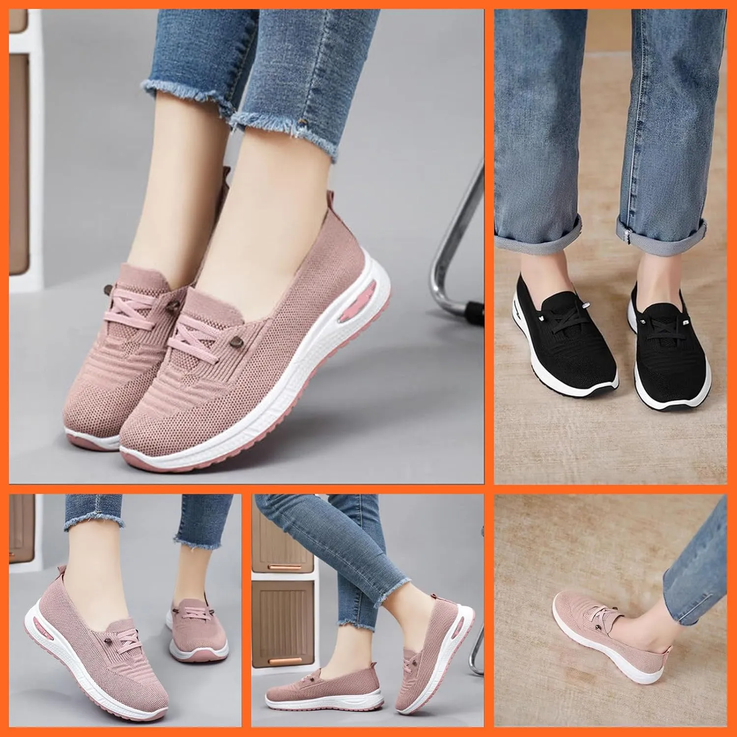 Women's Orthopedic Slip-On Walking Shoes Breathable Mesh, Arch Support, Non-Slip, Lightweight Wide Width Sneakers with Soft Sole & Memory Foam