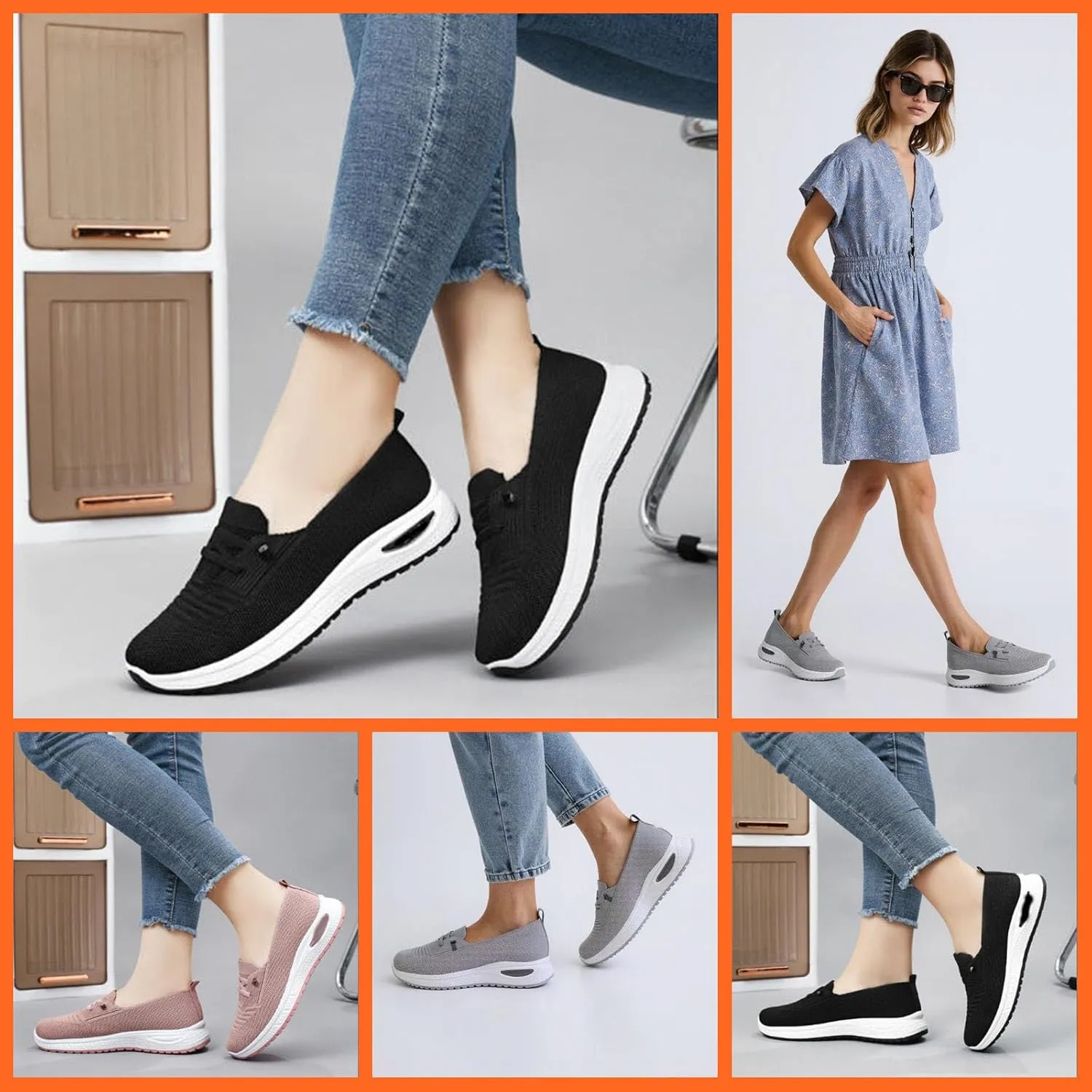 Women's Orthopedic Slip-On Walking Shoes Breathable Mesh, Arch Support, Non-Slip, Lightweight Wide Width Sneakers with Soft Sole & Memory Foam