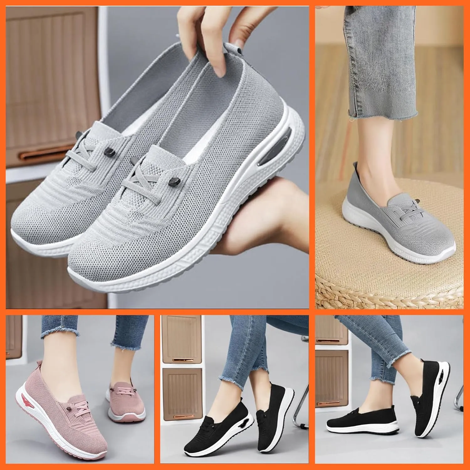 Women's Orthopedic Slip-On Walking Shoes Breathable Mesh, Arch Support, Non-Slip, Lightweight Wide Width Sneakers with Soft Sole & Memory Foam