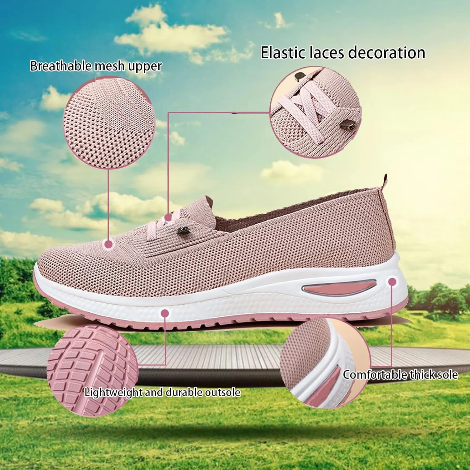 Women's Orthopedic Slip-On Walking Shoes Breathable Mesh, Arch Support, Non-Slip, Lightweight Wide Width Sneakers with Soft Sole & Memory Foam