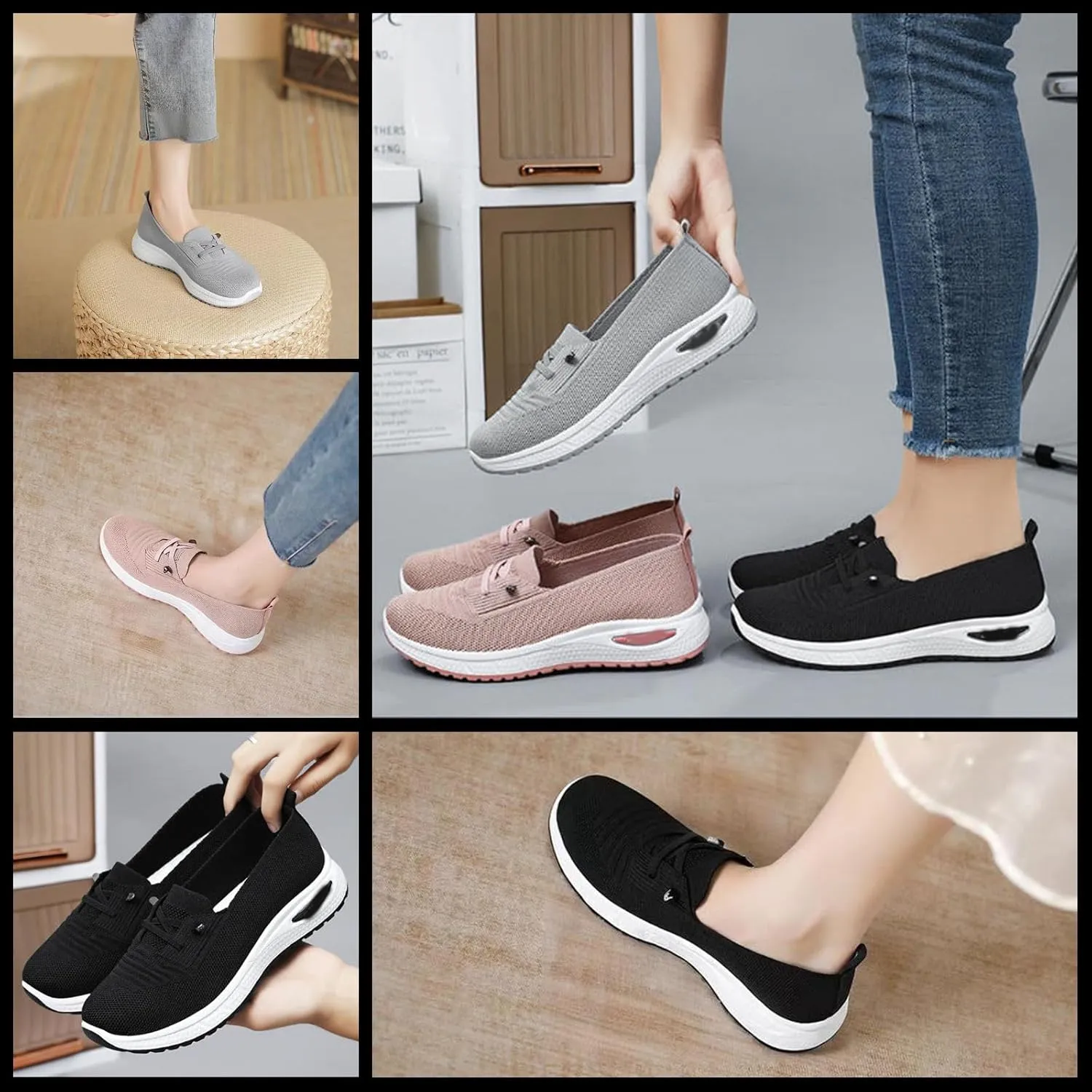 Women's Orthopedic Slip-On Walking Shoes Breathable Mesh, Arch Support, Non-Slip, Lightweight Wide Width Sneakers with Soft Sole & Memory Foam