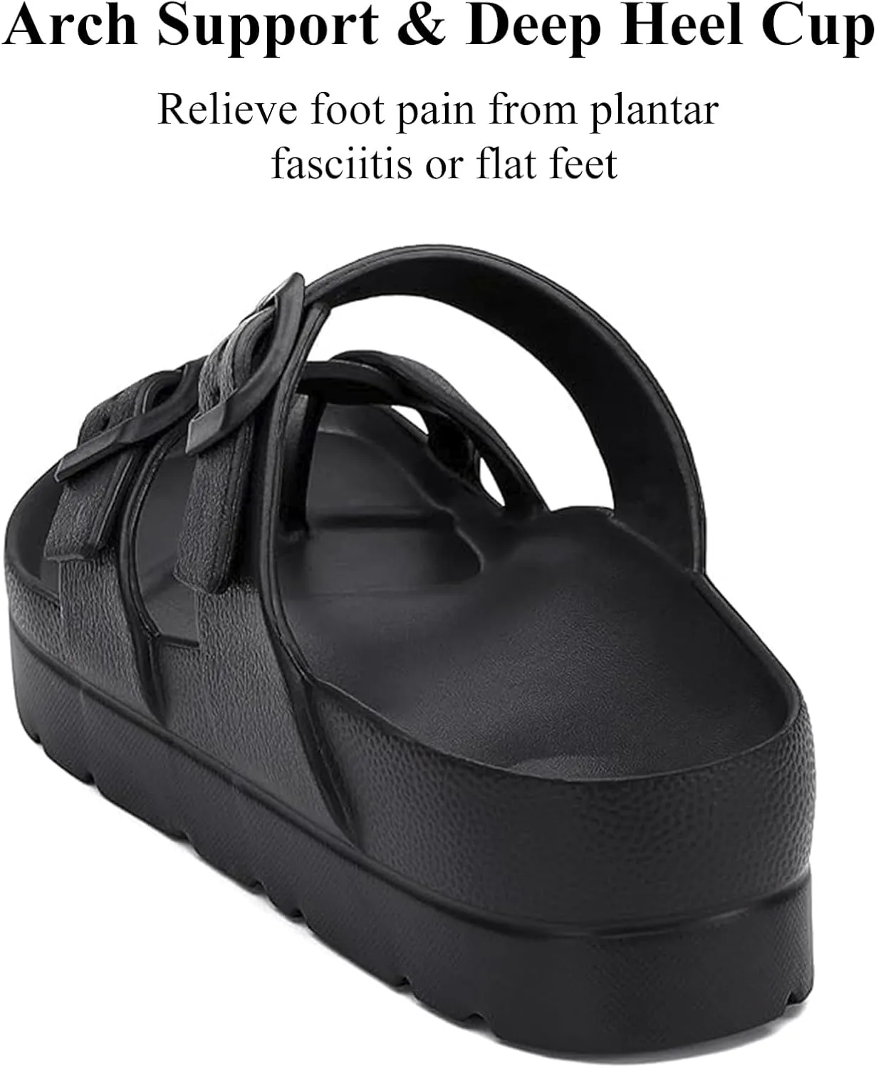 Womens Platform Sandals with Arch Support, Adjustable Buckle Beach Sandal Woman Comfort Lightweight Ultra Cushion EVA Slides
