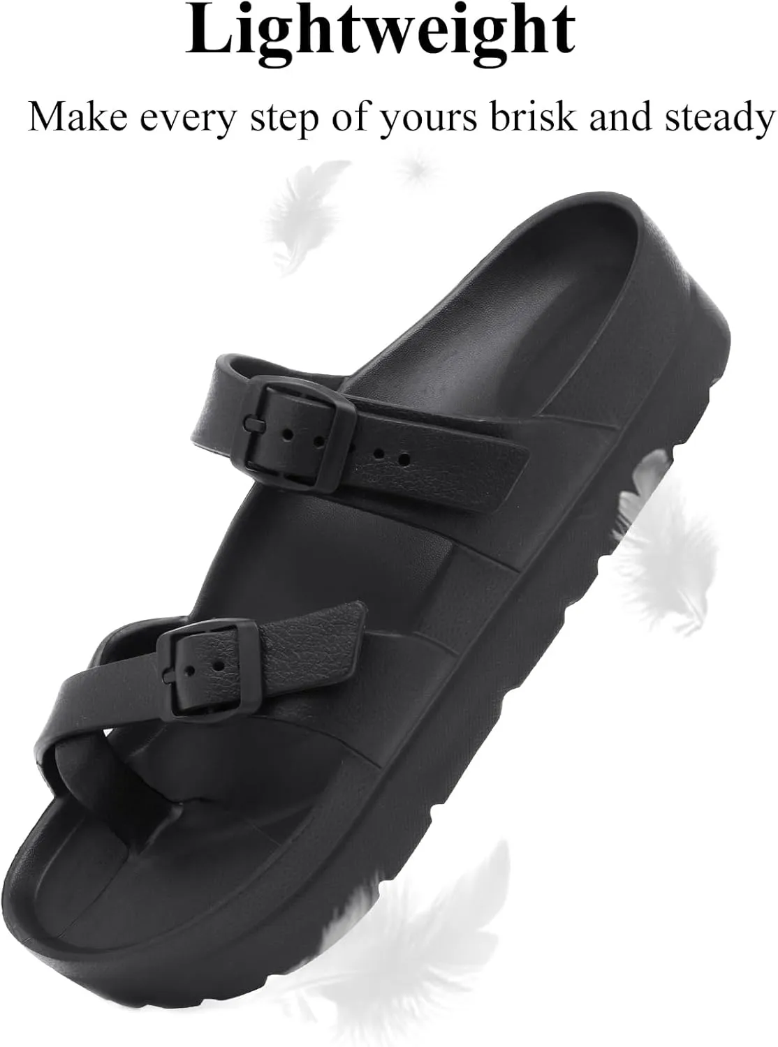Womens Platform Sandals with Arch Support, Adjustable Buckle Beach Sandal Woman Comfort Lightweight Ultra Cushion EVA Slides