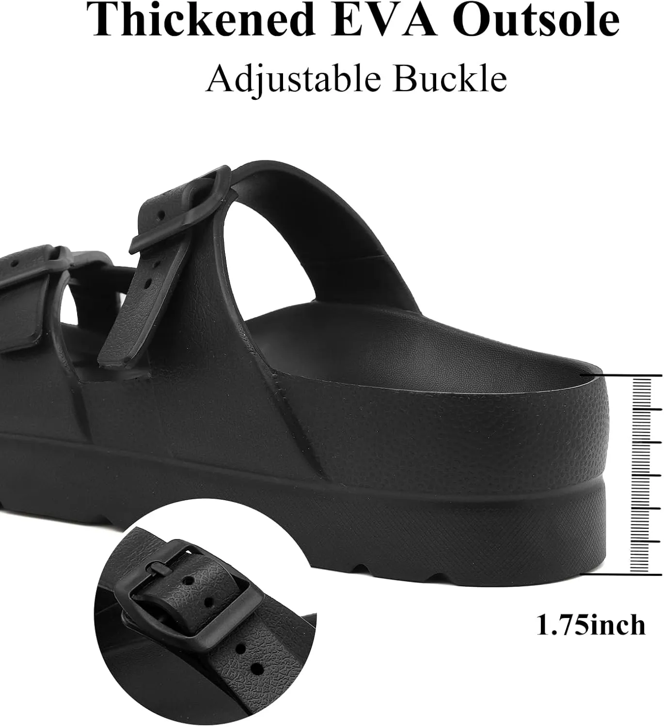 Womens Platform Sandals with Arch Support, Adjustable Buckle Beach Sandal Woman Comfort Lightweight Ultra Cushion EVA Slides