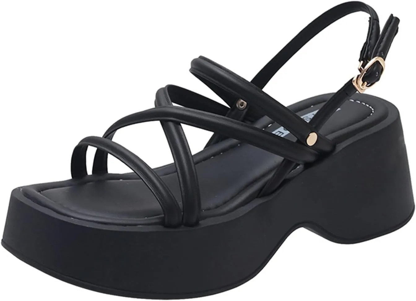 Women's Platform Wedge Chunky Heels Sandals with Adjustable Ankle Strap Summer Open Square Toe Boho Y2K Roman Sandals for Work Party Dress Walking