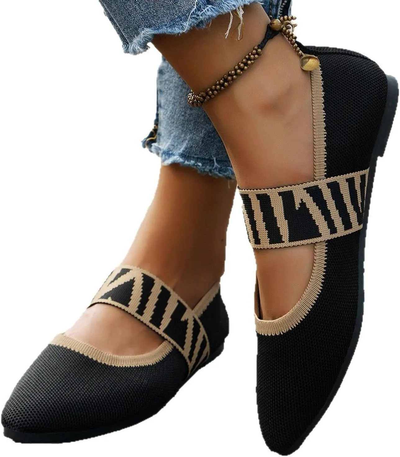 Womens Pointed Toe Flats Knit Dress Shoes Comfort Women Shoes Slip On Shoes Classic Softable Shoes Business Work Shoes