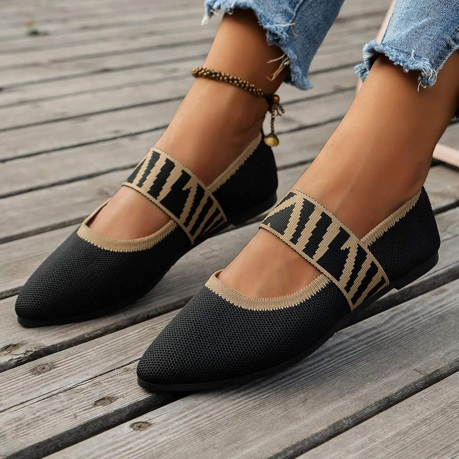 Womens Pointed Toe Flats Knit Dress Shoes Comfort Women Shoes Slip On Shoes Classic Softable Shoes Business Work Shoes