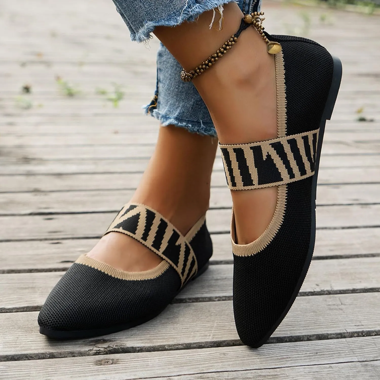 Womens Pointed Toe Flats Knit Dress Shoes Comfort Women Shoes Slip On Shoes Classic Softable Shoes Business Work Shoes