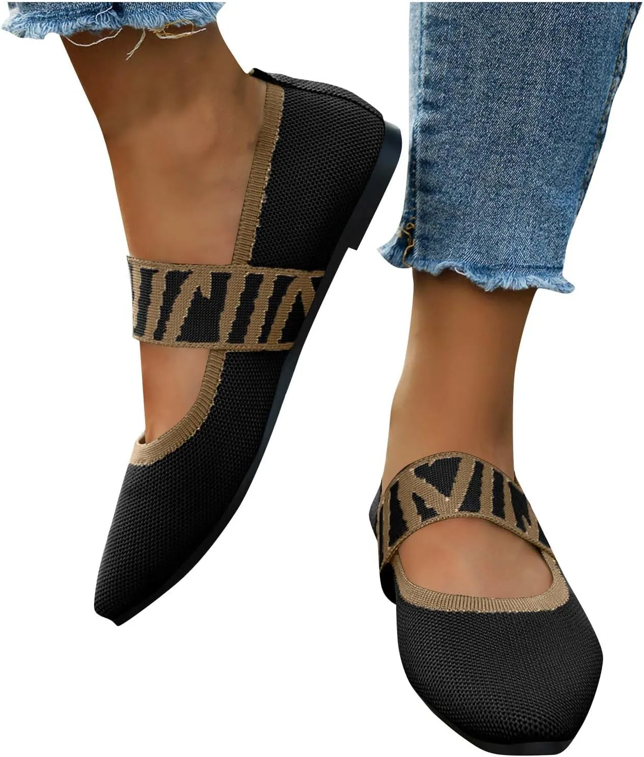 Womens Pointed Toe Flats Knit Dress Shoes Comfort Women Shoes Slip On Shoes Classic Softable Shoes Business Work Shoes