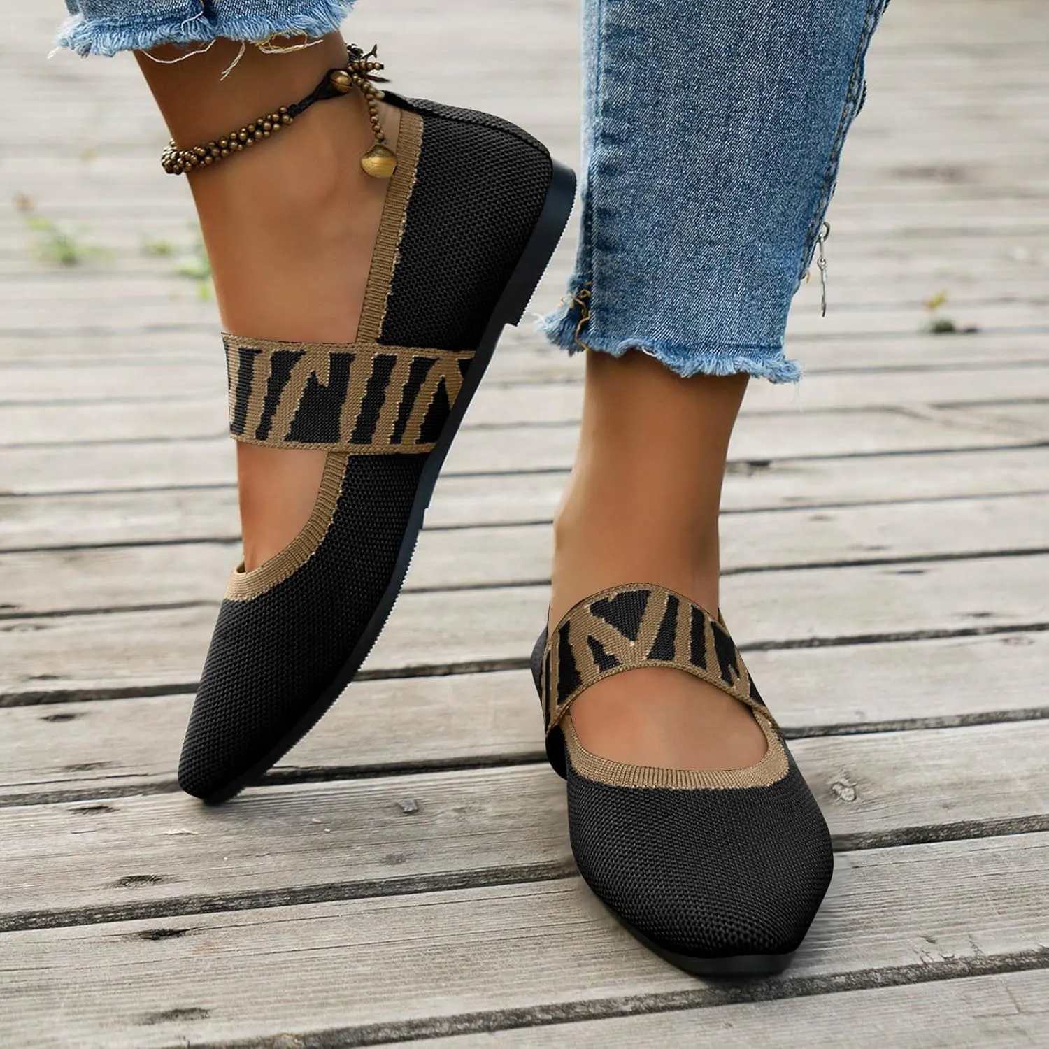 Womens Pointed Toe Flats Knit Dress Shoes Comfort Women Shoes Slip On Shoes Classic Softable Shoes Business Work Shoes