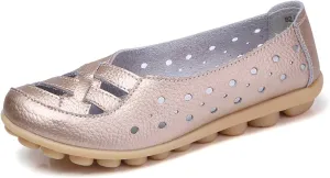 Womens Sandals Fashion Flats Closed Toe Sandals Lightweight Breathable Hollow Out Sandal Comfortable Leather Loafers Cross Walking Flat Shoes Summer Slip-On Shoes