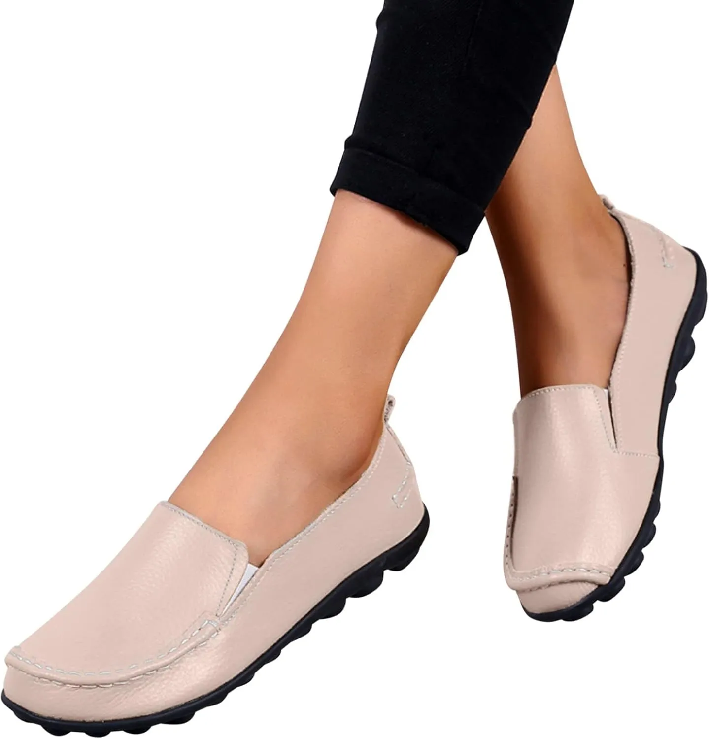 Women's Slip On Leather Shoes Soft Flat Soled Non Slip Elderly Loafers Orthopedic Slip-On Loafers Work Shoes