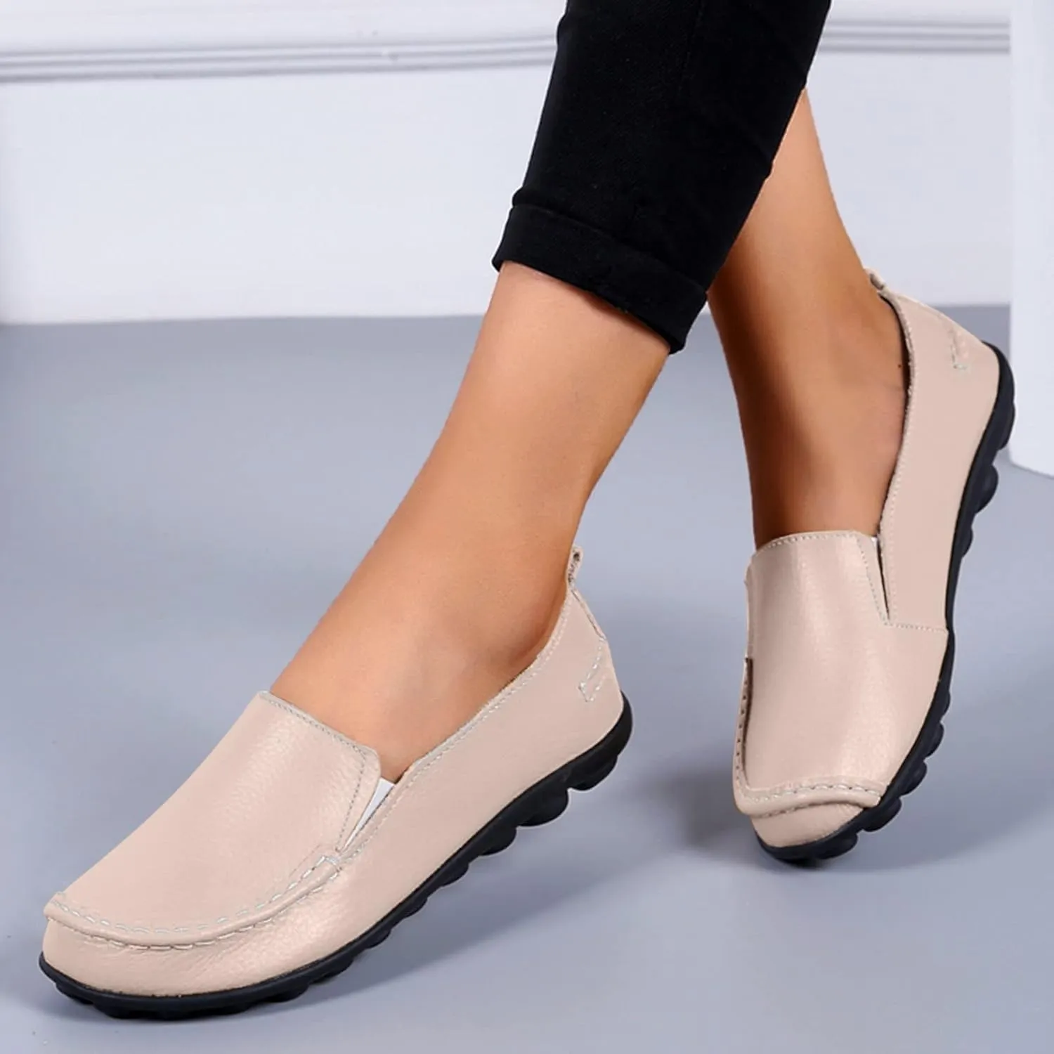 Women's Slip On Leather Shoes Soft Flat Soled Non Slip Elderly Loafers Orthopedic Slip-On Loafers Work Shoes