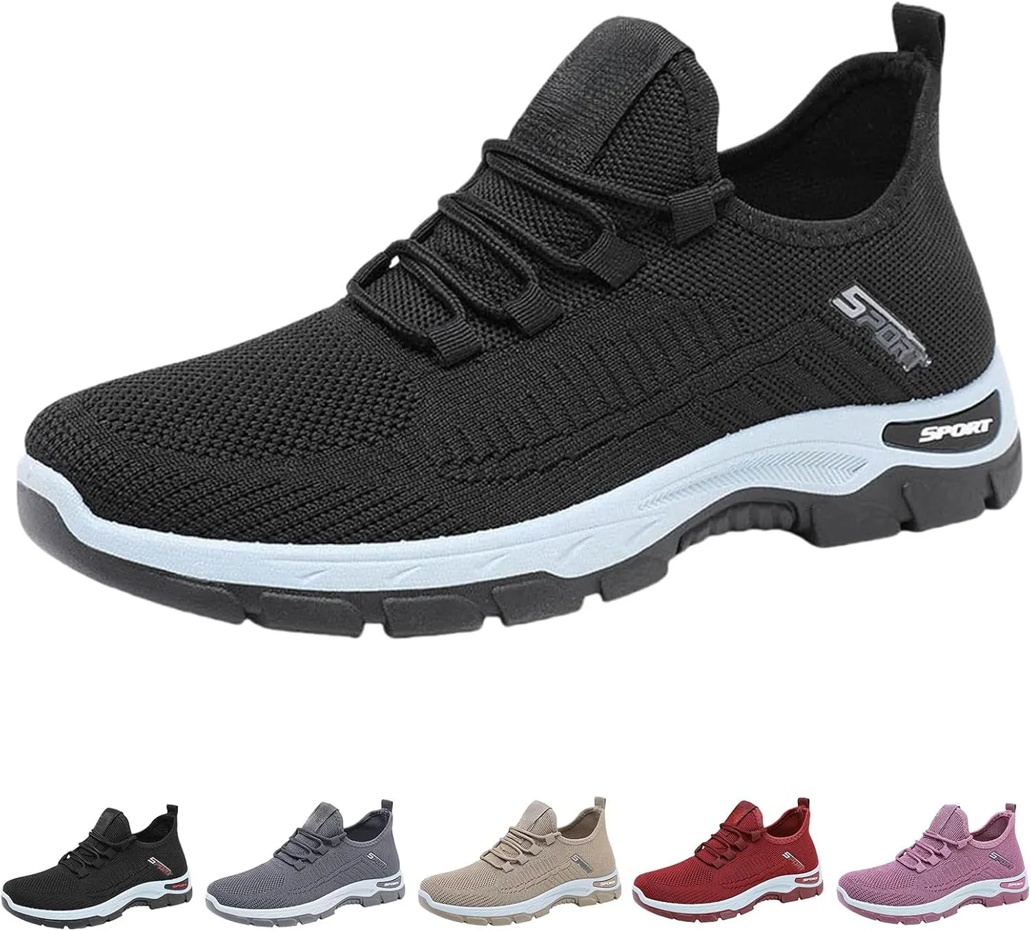 Women's Stretch Knit Slip on Lace Sneaker Comfortwear Orthopedic Arch Support Gym Tennis Athletic Mesh Sports Shoes