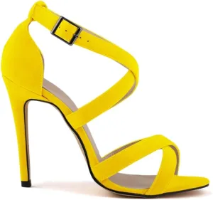 Women's Suede Leather Super High-Heeled Ankle Strappy Sandals Buckle Closed Back Shoes