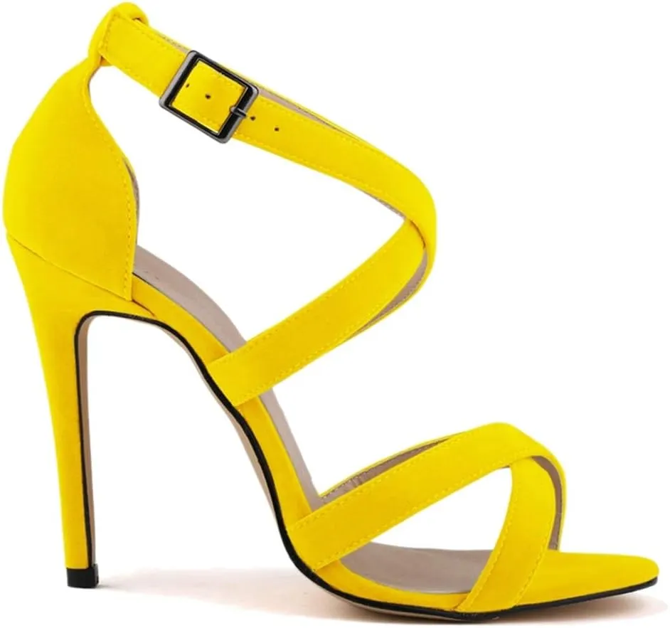 Women's Suede Leather Super High-Heeled Ankle Strappy Sandals Buckle Closed Back Shoes