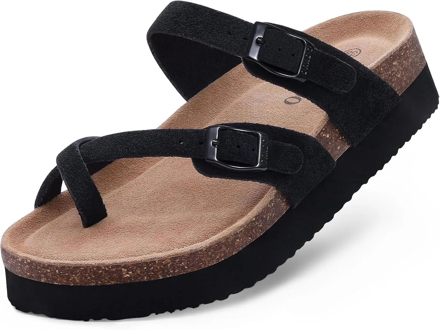 Women's Suede Platform Sandals Cork Footbed Adjustable Comfortable Support Summer Slides