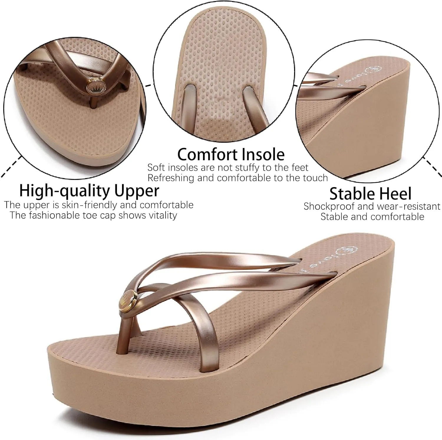 Women's Thong Wedge Platform Slides Sandals Fashion Comfort Open Round Toe Slip On Anti-Slip Chunky Heel Flip Flops Summer Pool Party Beach Walking Sandals