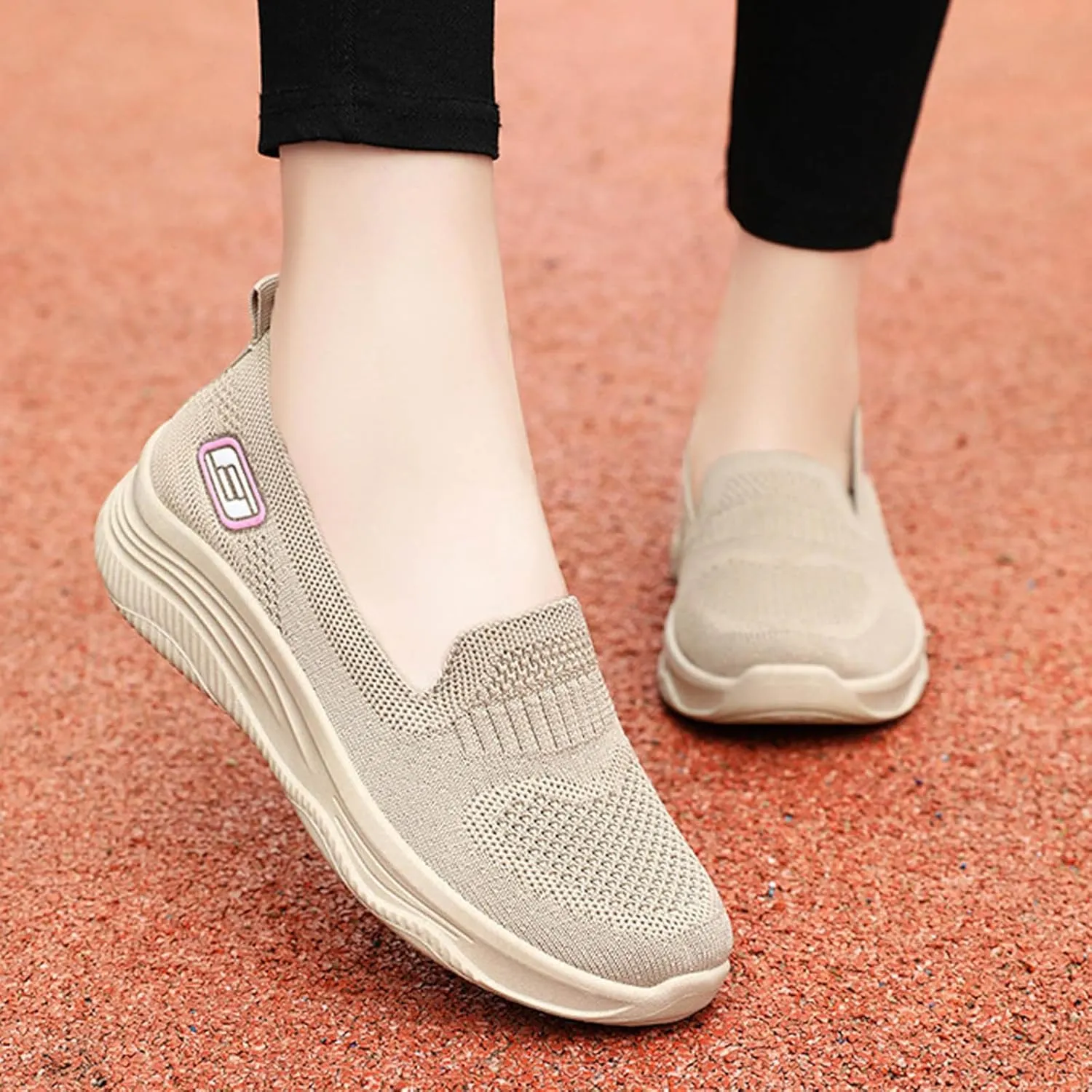 Womens Walking Shoes Woven Breathable Soft Sole Shoes Lightweight Comfort Platform Mesh Slip in Sneakers Arch Support