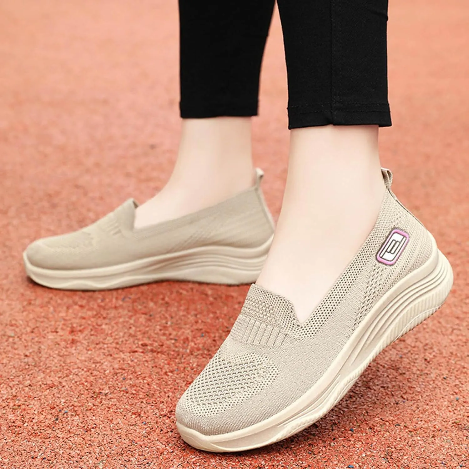 Womens Walking Shoes Woven Breathable Soft Sole Shoes Lightweight Comfort Platform Mesh Slip in Sneakers Arch Support