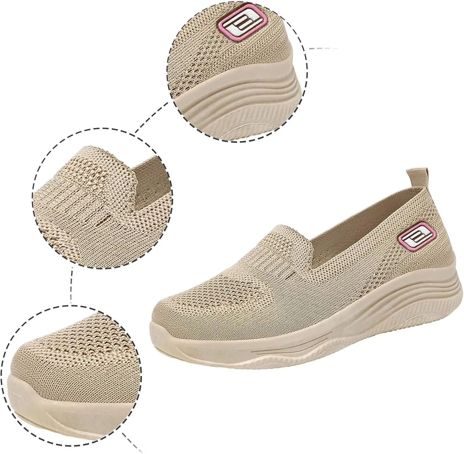 Womens Walking Shoes Woven Breathable Soft Sole Shoes Lightweight Comfort Platform Mesh Slip in Sneakers Arch Support