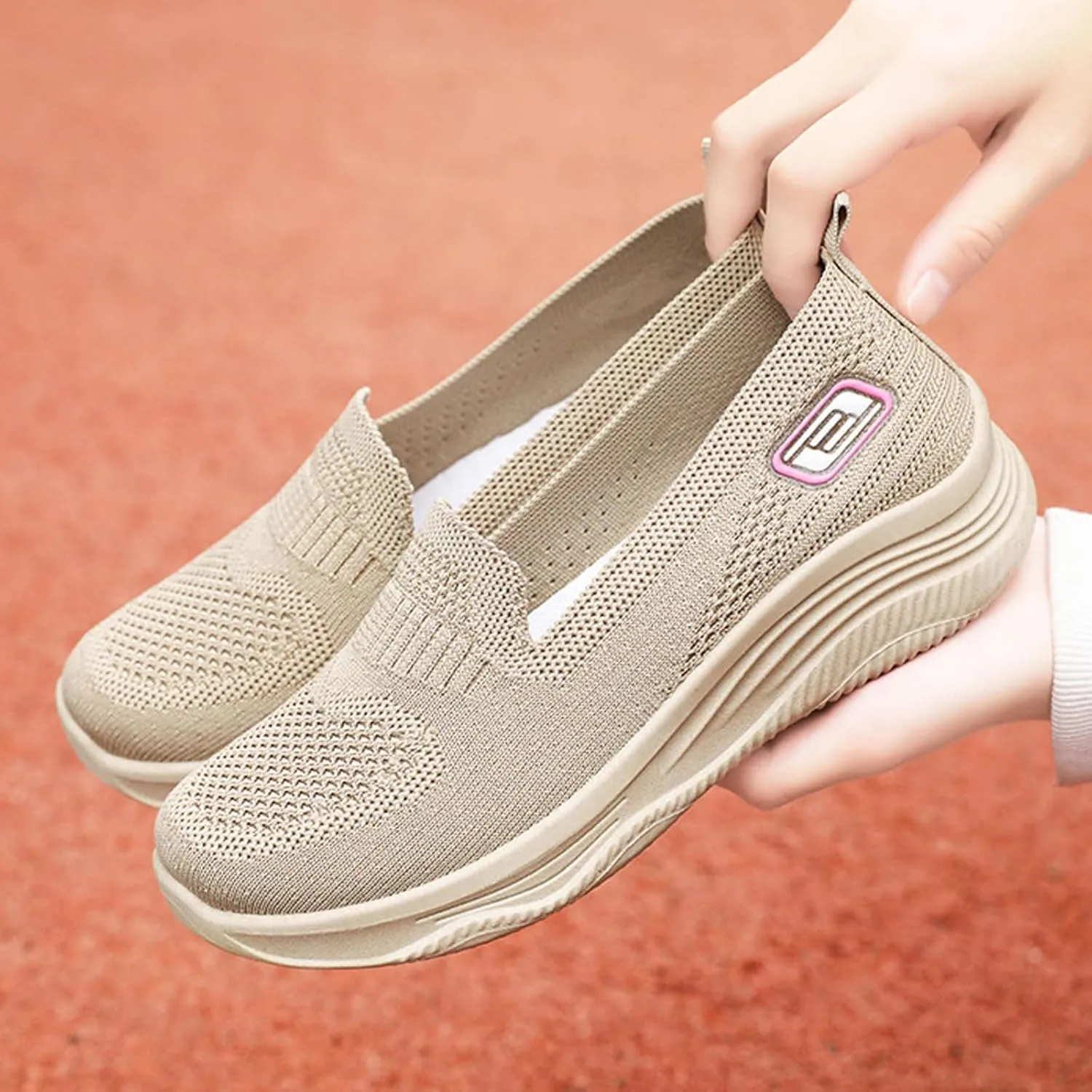 Womens Walking Shoes Woven Breathable Soft Sole Shoes Lightweight Comfort Platform Mesh Slip in Sneakers Arch Support