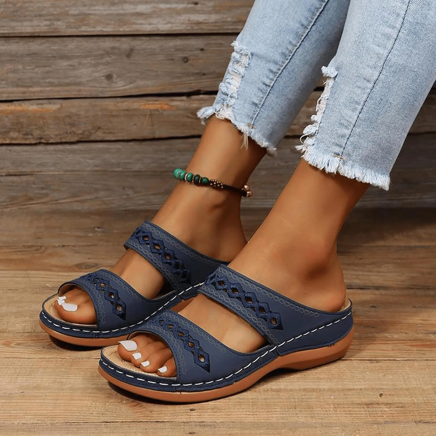 Women's Wedge Sandals - Wide Width, Arch Support, Slip On, Comfortable & Lightweight