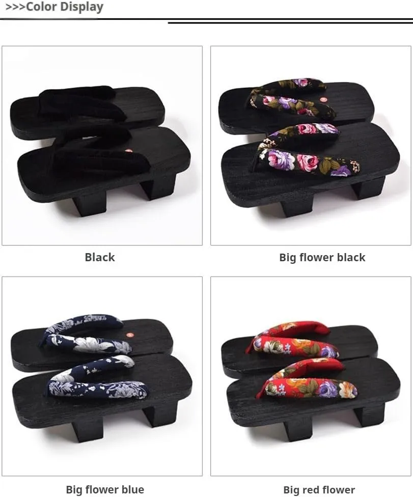 Wooden &Men Summer Clogs Women Kamado Cosplay Shoes Floral Geta Slippers Japanese Sandal Clog