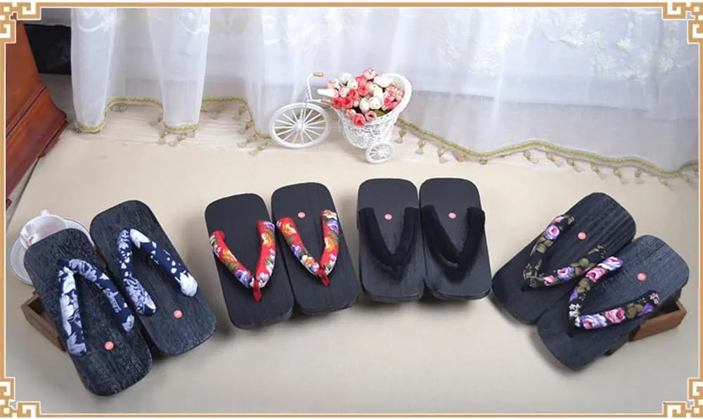 Wooden &Men Summer Clogs Women Kamado Cosplay Shoes Floral Geta Slippers Japanese Sandal Clog