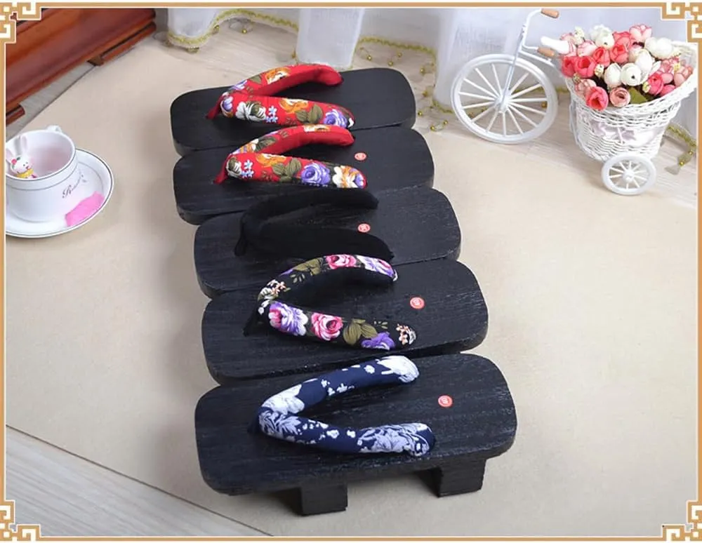 Wooden &Men Summer Clogs Women Kamado Cosplay Shoes Floral Geta Slippers Japanese Sandal Clog