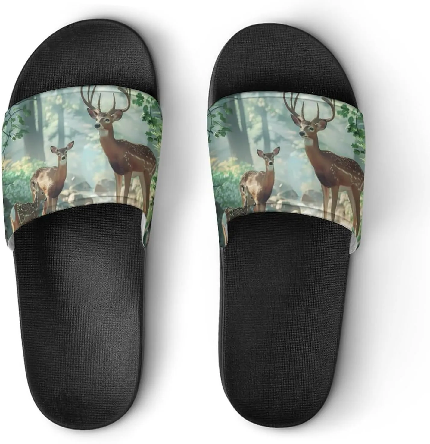 Woodland Deer Novelty Slippers Slides Sandals Shower Home House Shoes Non-Slip Soft Sole Shoe For Men Women Bathroom