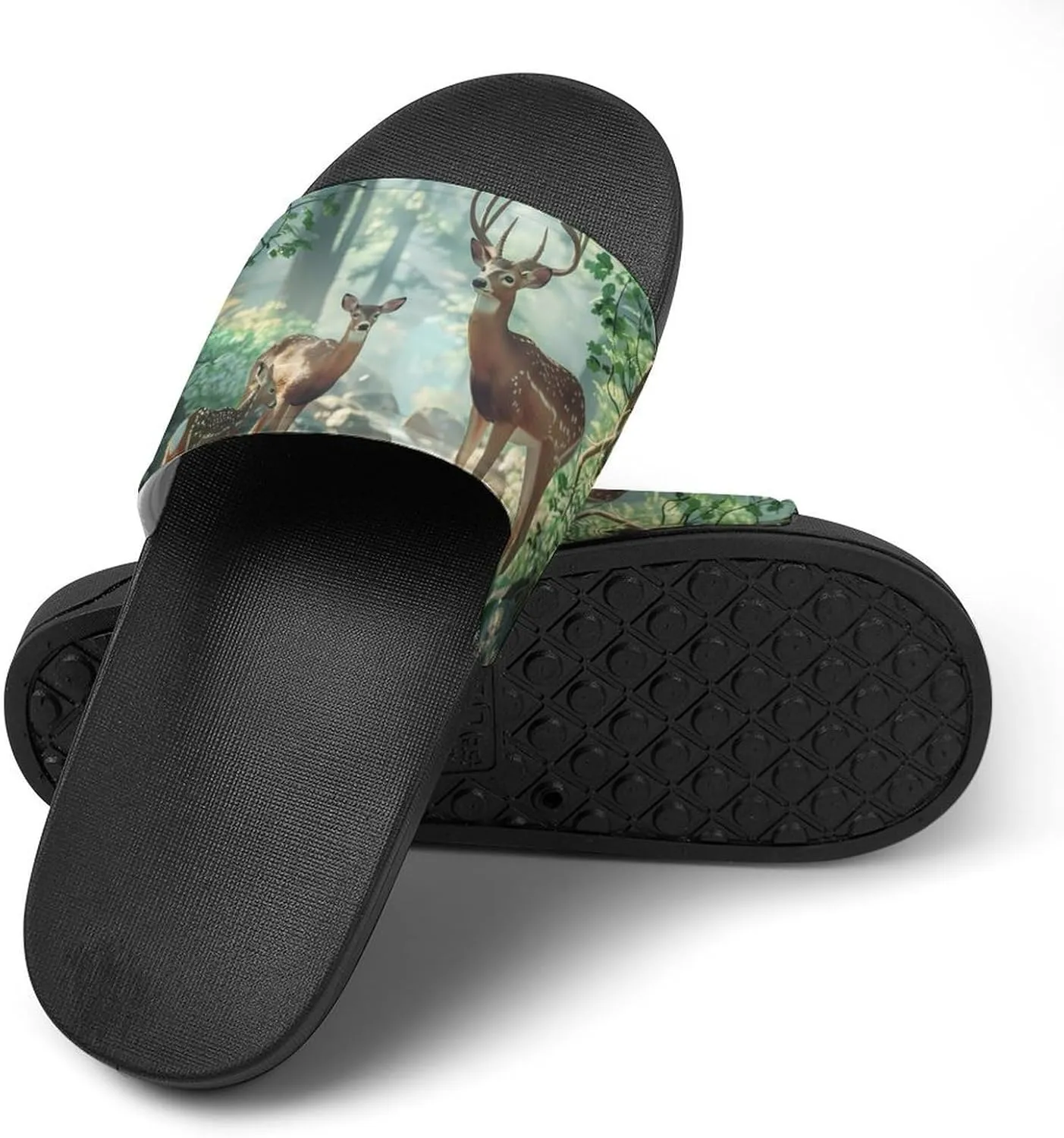 Woodland Deer Novelty Slippers Slides Sandals Shower Home House Shoes Non-Slip Soft Sole Shoe For Men Women Bathroom